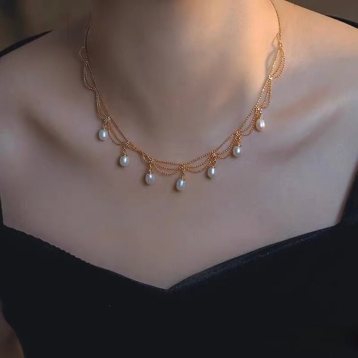 Lace Style Necklace with Genuine Freshwater Pearls