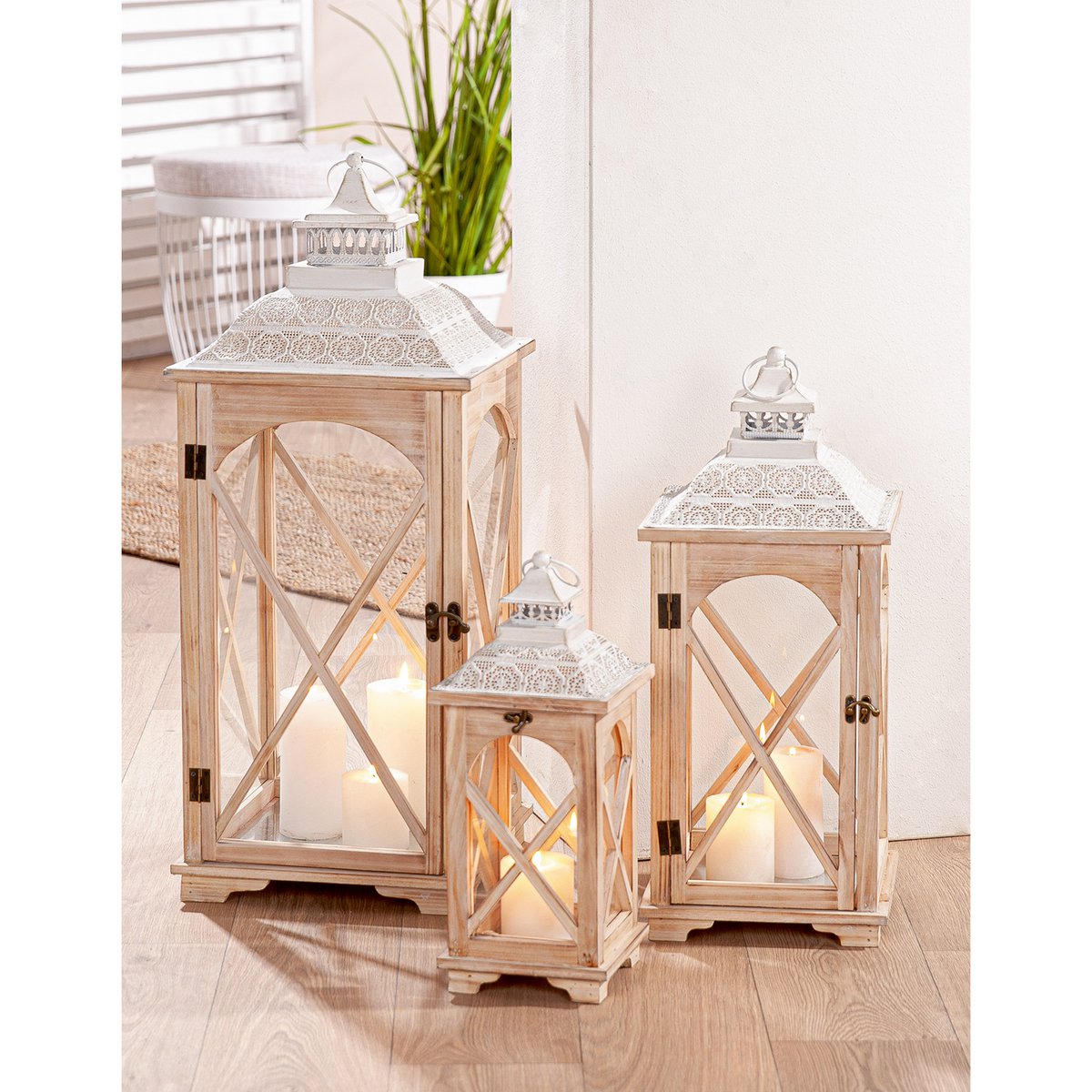 Set of 3 lanterns Fresno, natural color H.75 cm