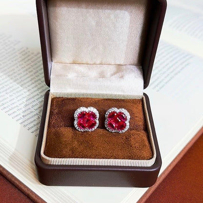 Vivid Ruby Flower Jewelry Set