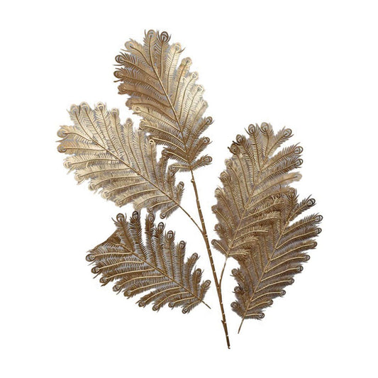 FLEUR DECORATIVE FEUILLES DOREES H90CM