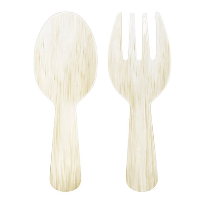 Salad bowl and salad cutlery in cream melamine rope edge