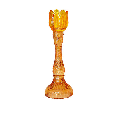 Yellow and pink Capri candle holder 10x10x29cm