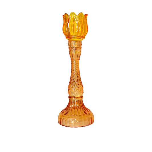 Yellow and pink Capri candle holder 10x10x29cm