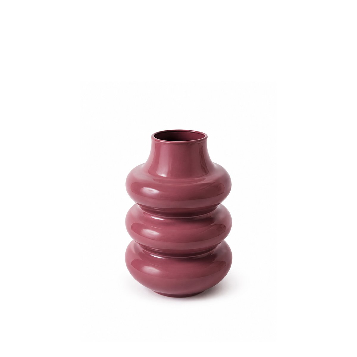 Corrugated burgundy metal vase 15x15x23cm