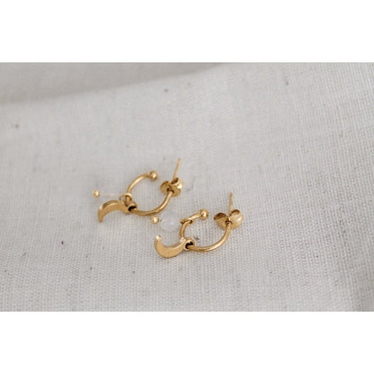 Earrings Moon & Moonstone - Gold