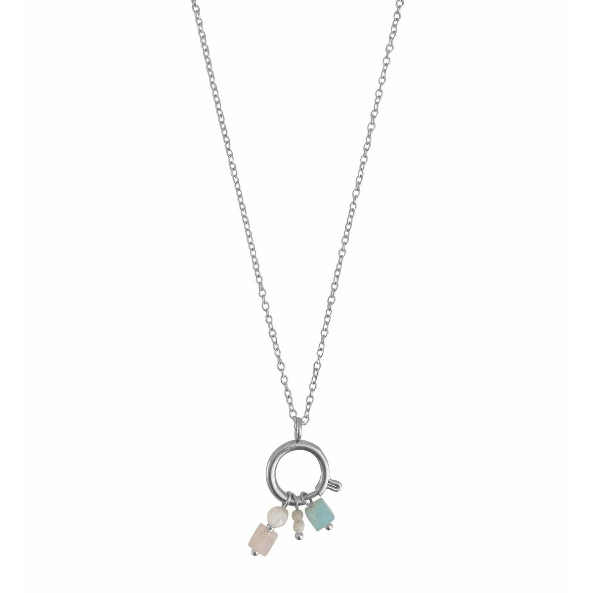 Lock Necklace 14 mm & Gemstone Pendants - Silver