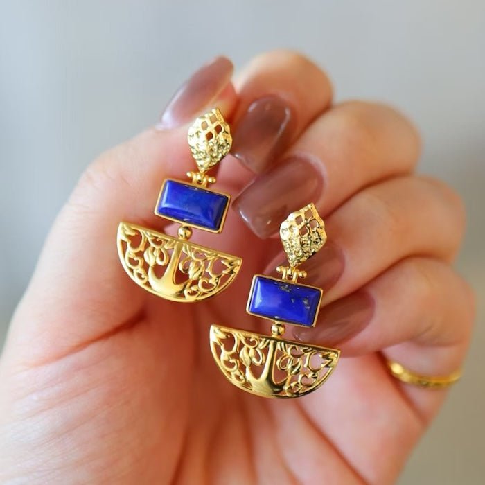 Royal Style Drop Earrings with Lapislazuli