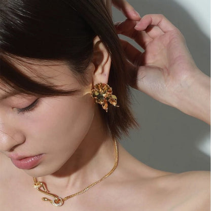 Dynamic Vivid Flower Petals Hoop Earrings