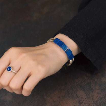 Lapis Lazuli Square Plate Bracelet with Bronze Bangles