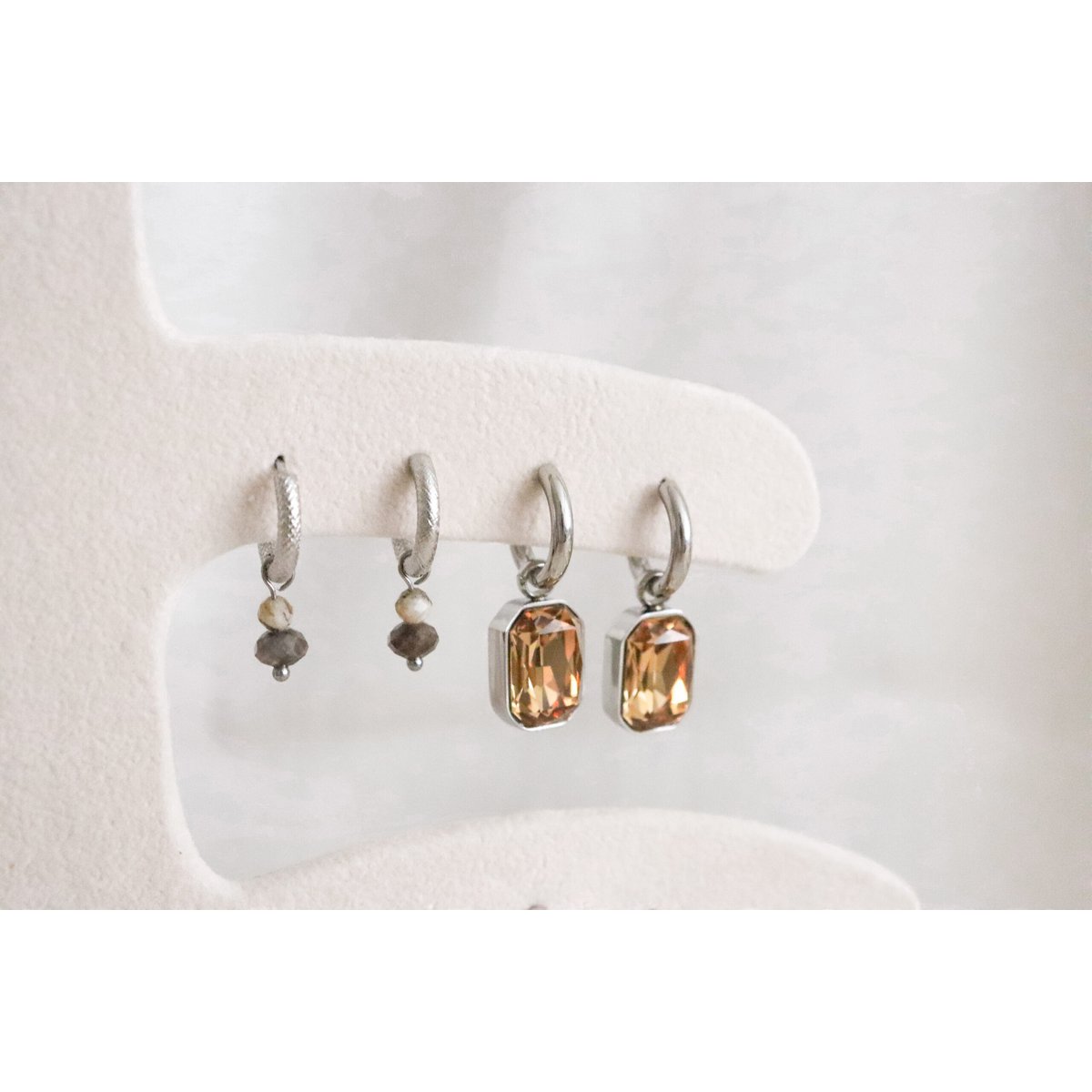 Labradorite & Zebra Feldspar Earrings - Silver