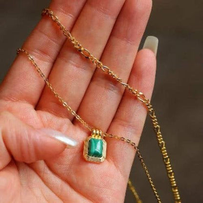 Double-Chain Malachite Pendant Necklace