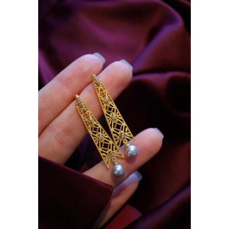 Royal Framed Earrings with Grey Akoya Pearl