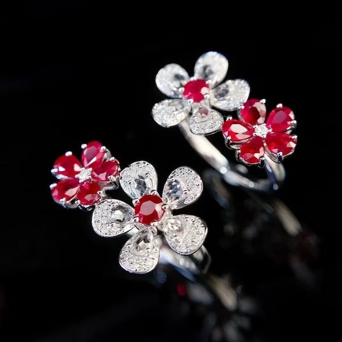 Ruby Plum Blossom Cocktail Ring