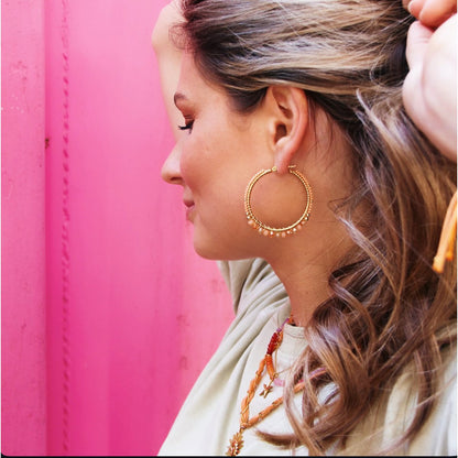 Round faceted Miyuki hoops - nude