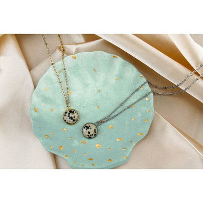 Necklace Dalmatian Jasper Stone - Gold