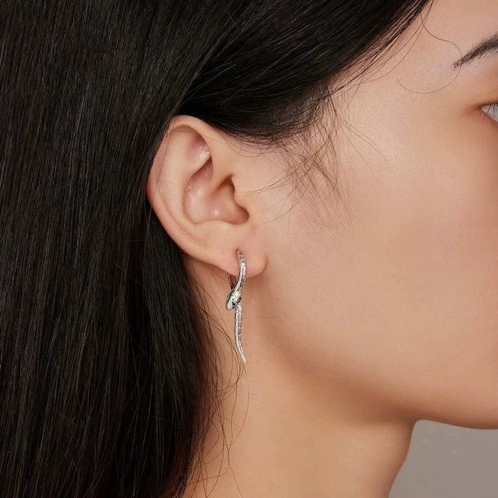 Unique Green-eye Cobra Design Earrings - Gold n Silver