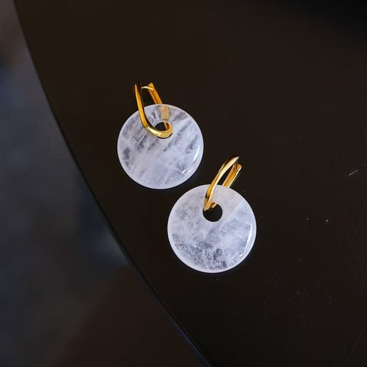 Minimalist Round Clear Quartz Crystal Earrings