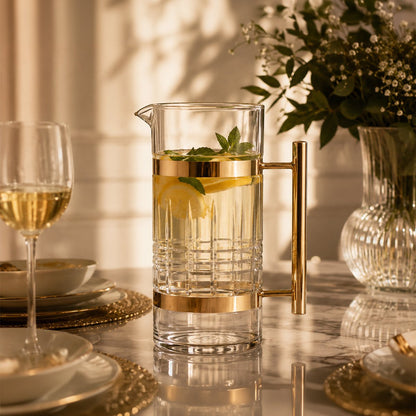 Clear glass and silver pitcher