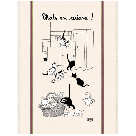 Large Dubout Tea Towel Cats In The Kitchen Ecru 60 X 80
