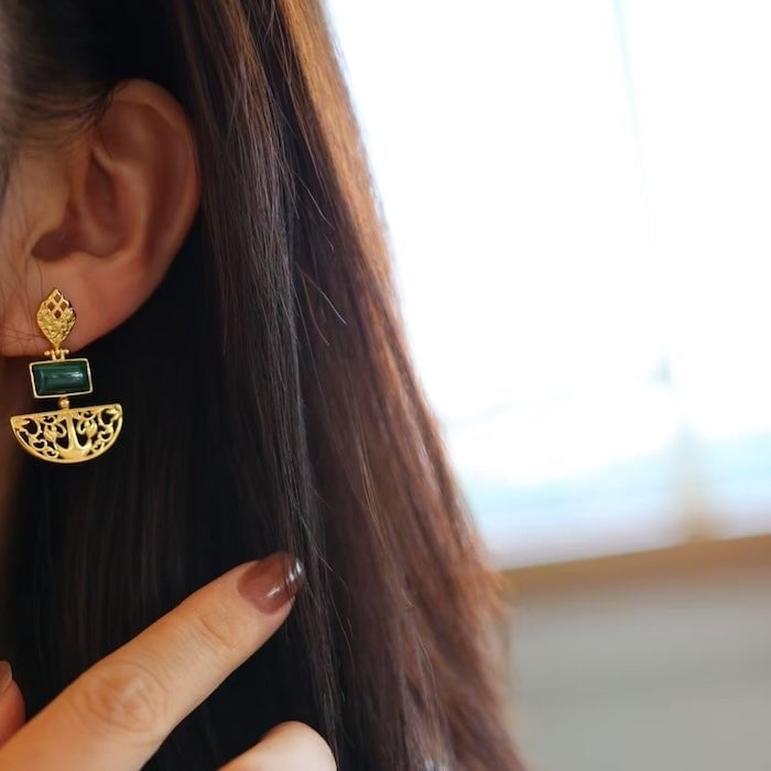 Royal Style Drop Earrings with Malachite