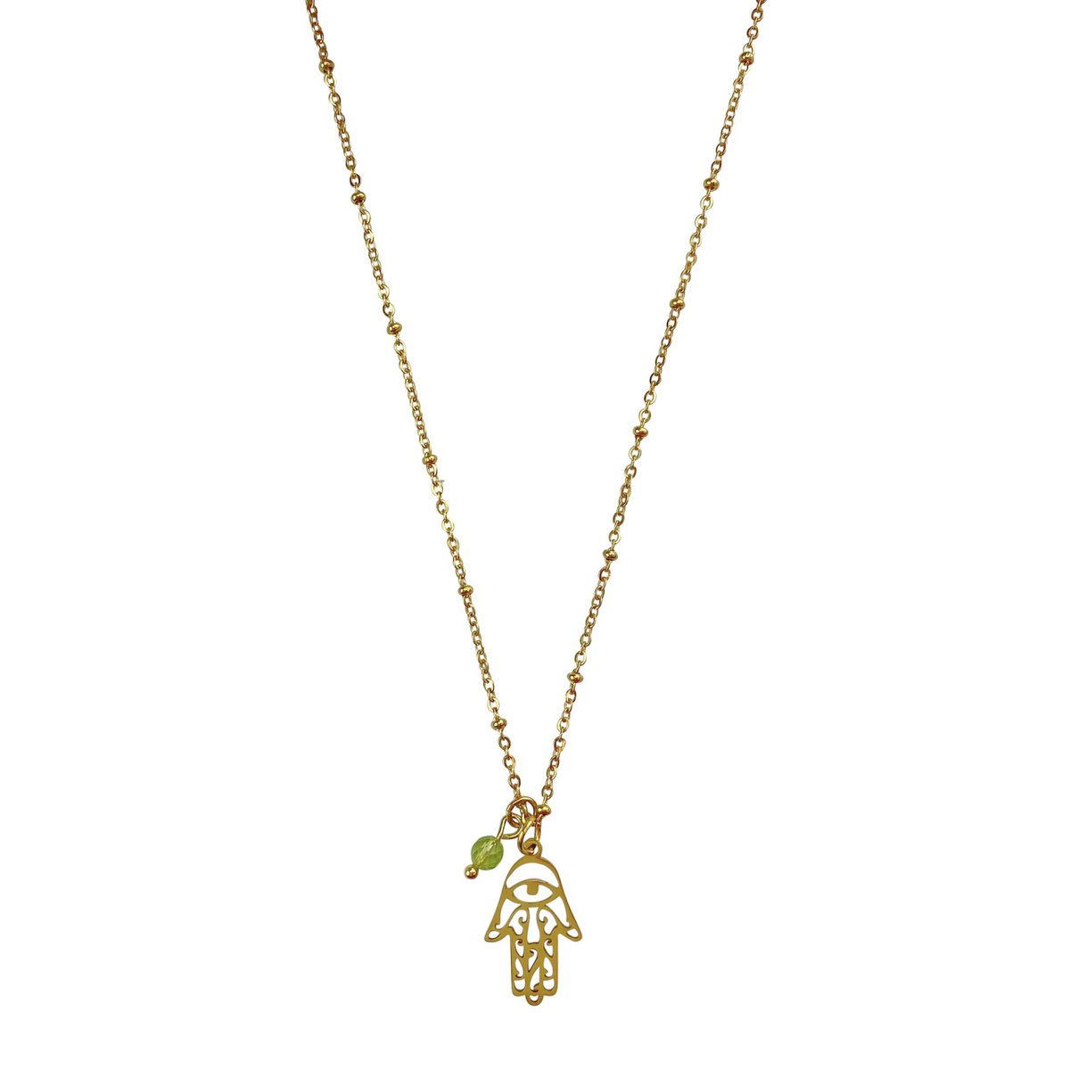 Necklace Hamsa Hand & Peridot - Gold