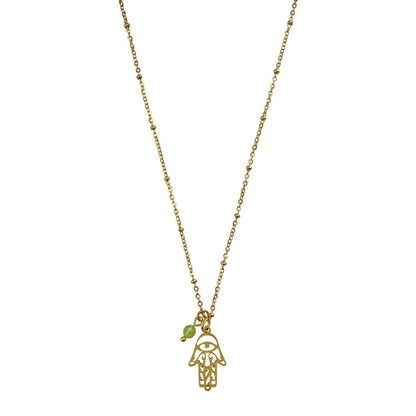 Necklace Hamsa Hand & Peridot - Gold