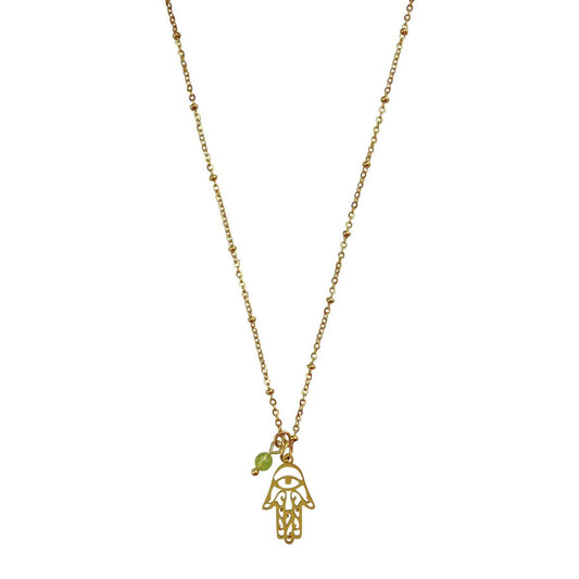 Necklace Hamsa Hand & Peridot - Gold