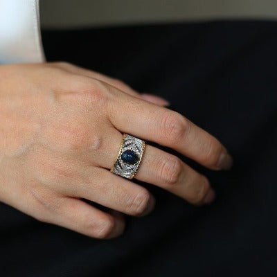 Eastern Royal Style Black Opal Ring - adjustable