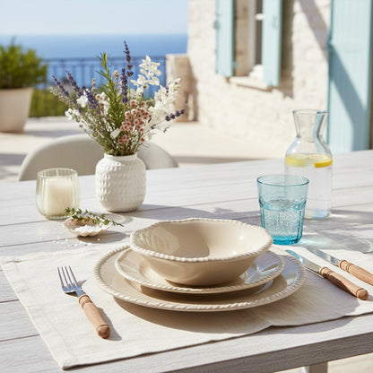 Cream melamine soup plate with rope edge 20x20x5.5cm