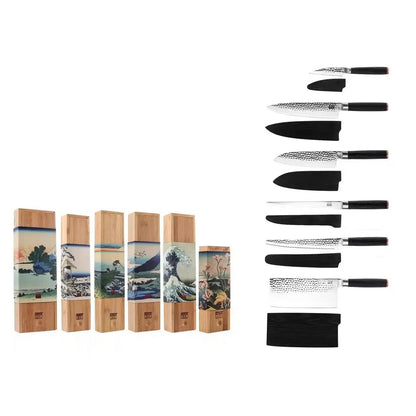 Set of knives - The Complete Set: 6 knives (paring knife + santoku + gyuto + fillet knife + bread knife + cleaver)