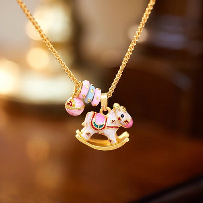 Enchanted Enamel Rocking Horse Charm Necklace