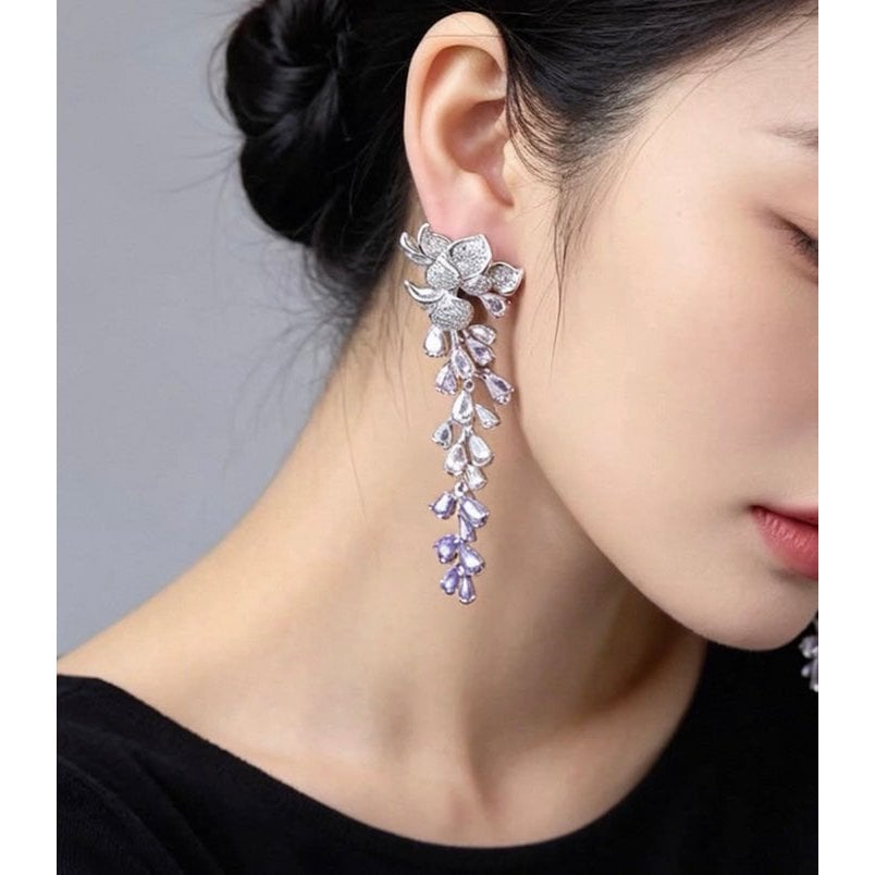 Dazzling Wisteria Flower Tassel Earrings