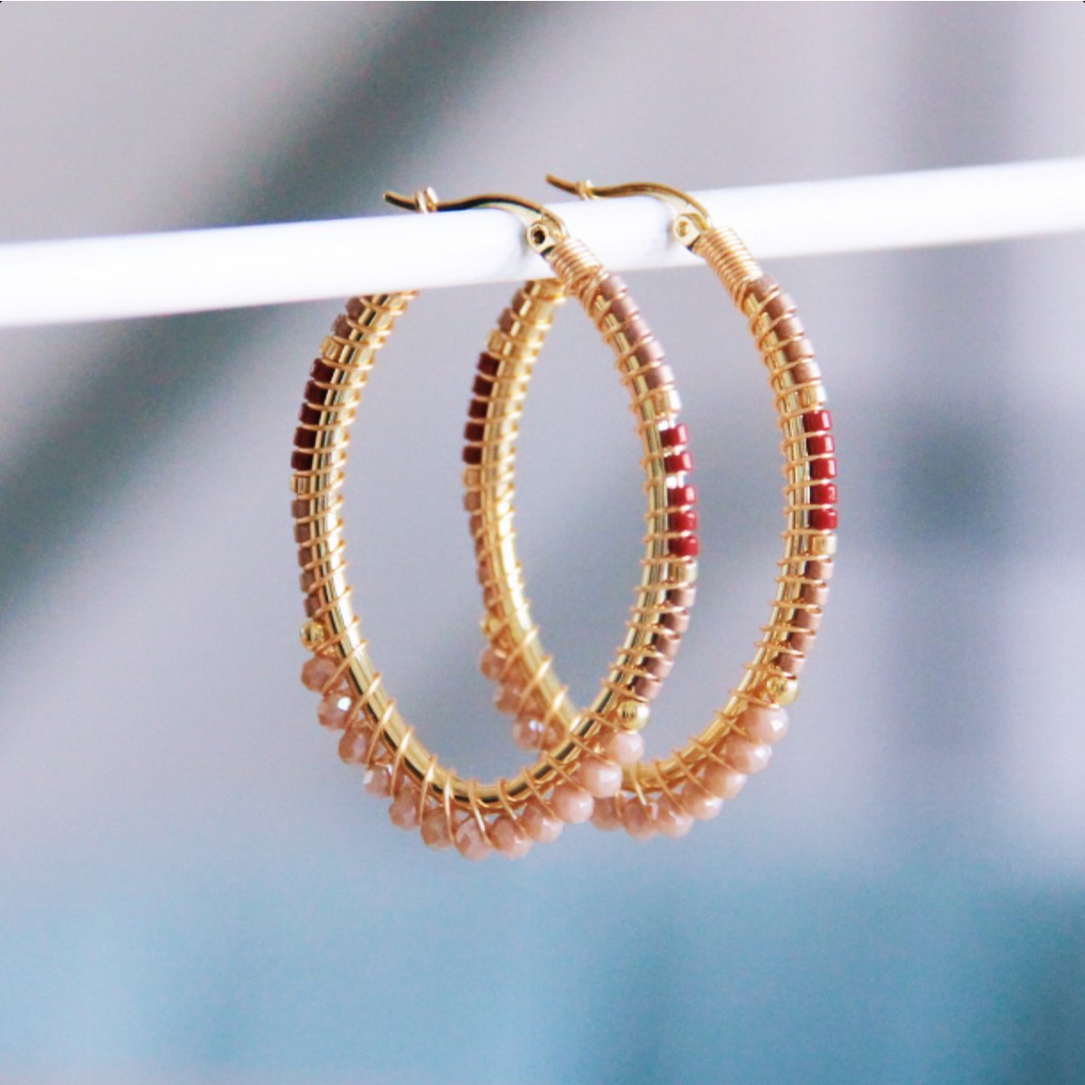 Oval faceted Miyuki hoops - mocha
