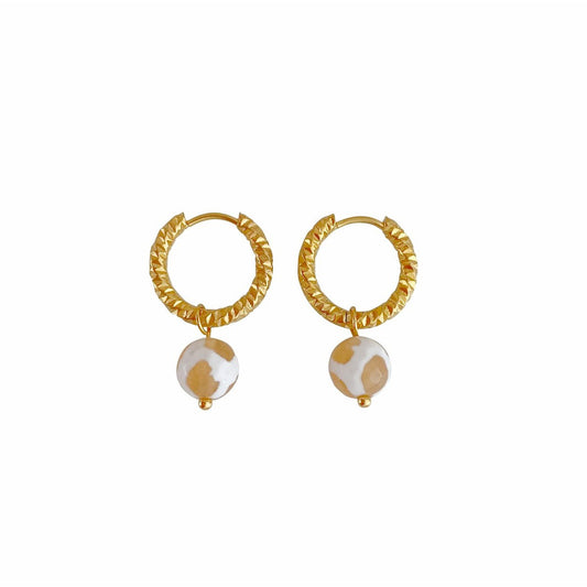 Gold Dzi Agate Earrings