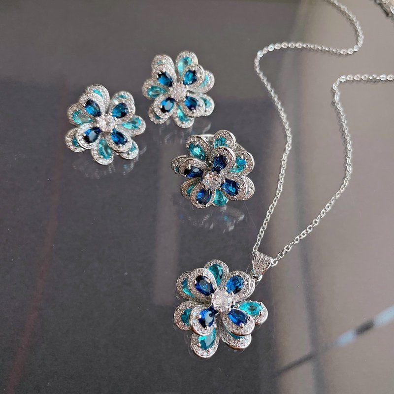 Azure Oil Painting Floral Jewelry Set