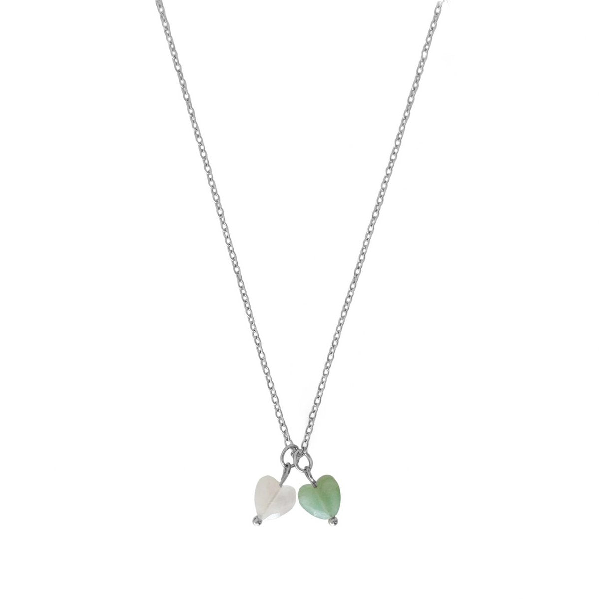 Aventurine and Rose Quartz Heart Necklace - Silver