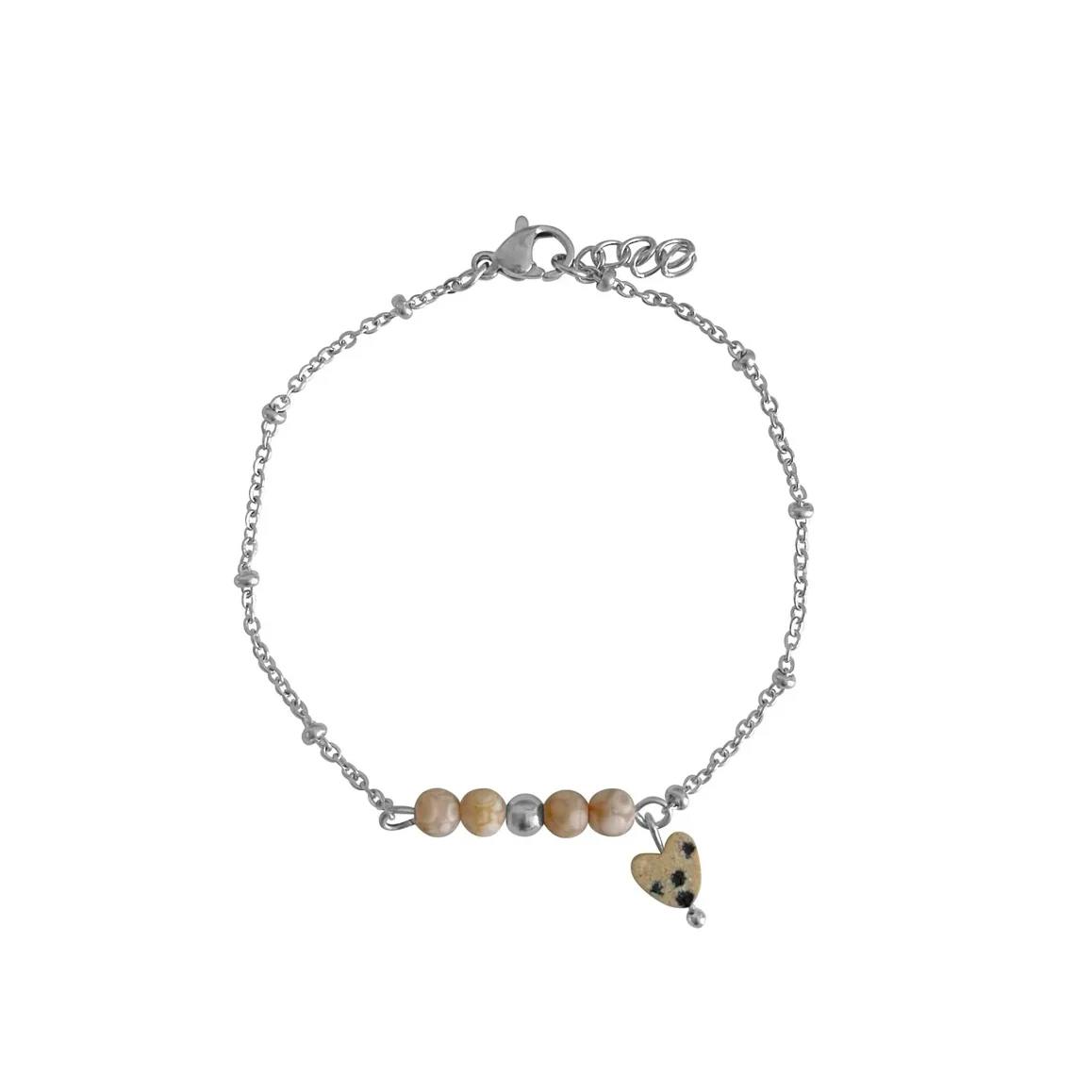 Maifan & Dalmatian Jasper Heart Bracelet - Silver