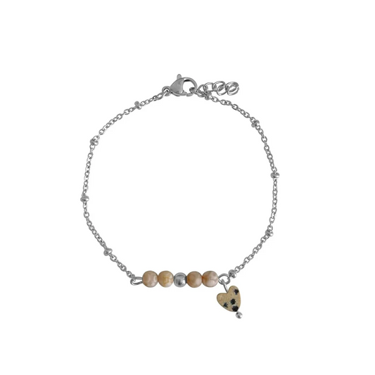 Maifan & Dalmatian Jasper Heart Bracelet - Silver