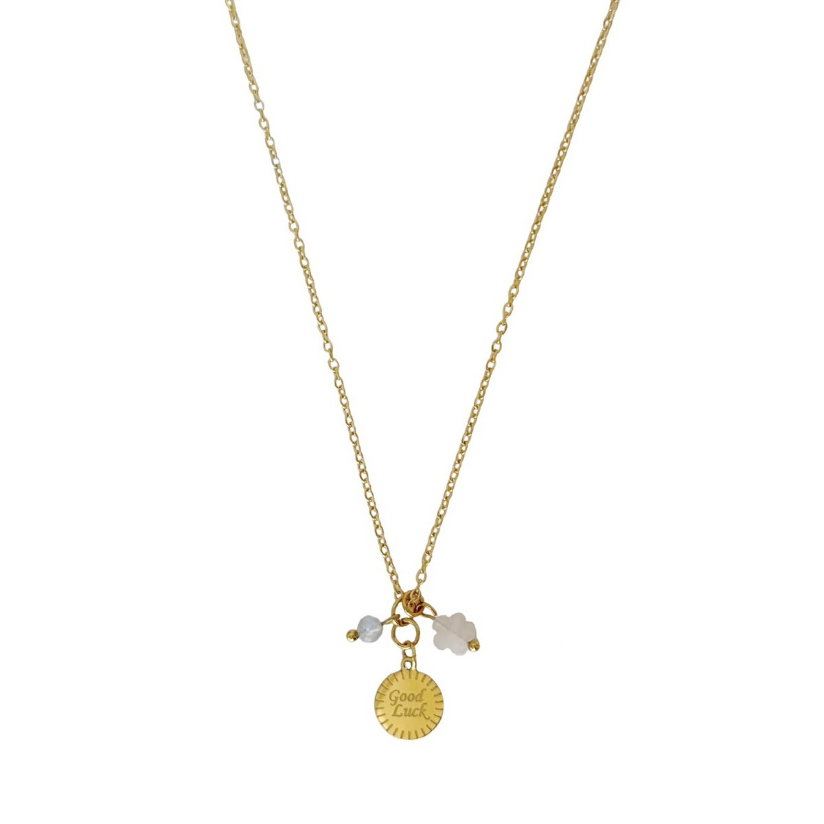 Good Luck Rose Quartz Flower & Labradorite Necklace - Gold