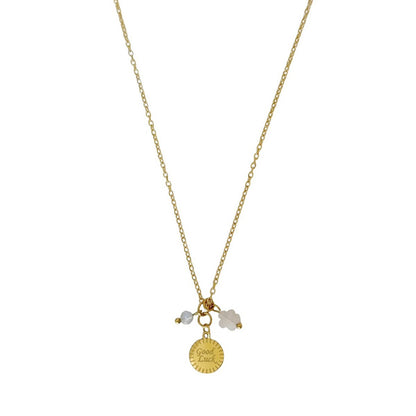 Good Luck Rose Quartz Flower & Labradorite Necklace - Gold