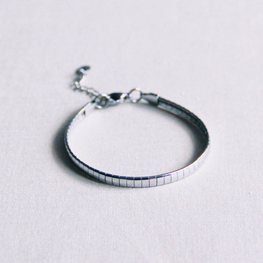 SA812 - Steel flat bracelet striped - silver