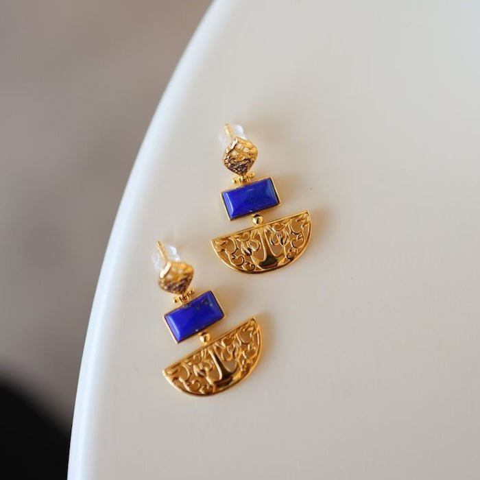 Royal Style Drop Earrings with Lapislazuli