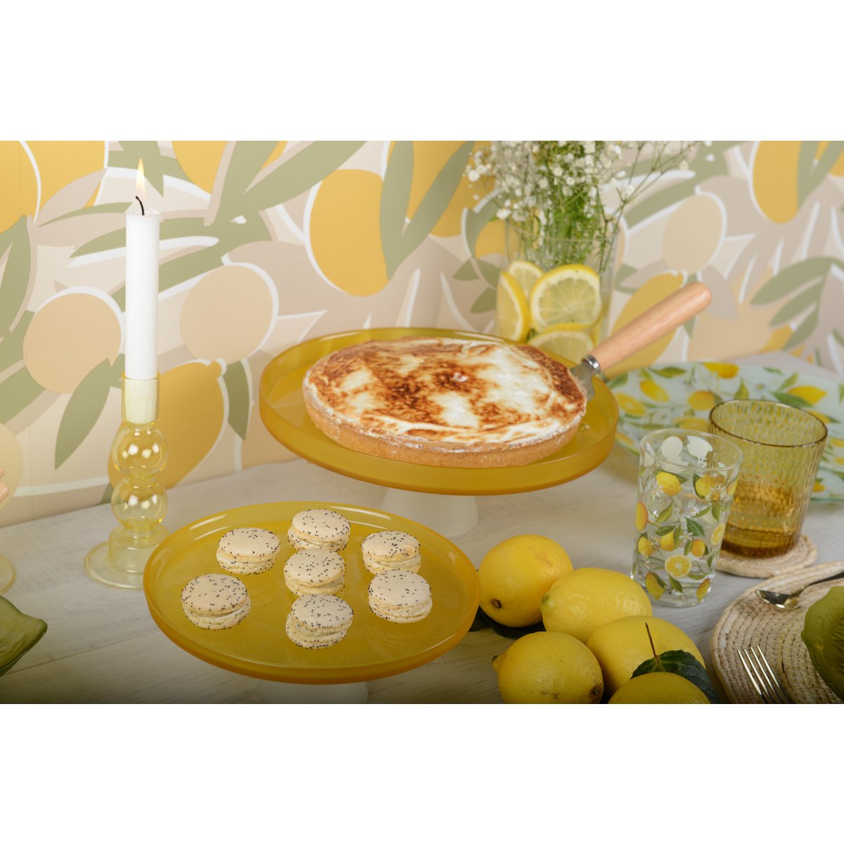 28cm white foot yellow tray - lemon