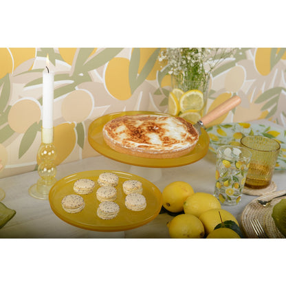 28cm white foot yellow tray - lemon