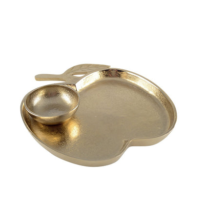 GOLD APPLE TRAY WITH CUP 26.5X25.5X2CM