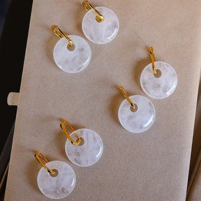Minimalist Round Clear Quartz Crystal Earrings