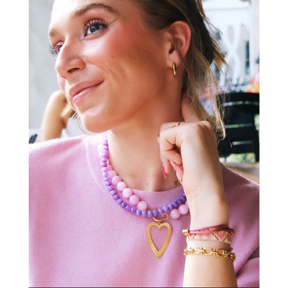 Natural stone bead necklace XL - lilac