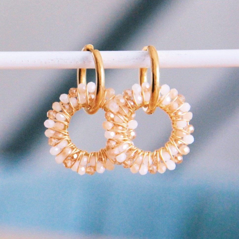 Stainless steel earring with round facet pendant – nude shades