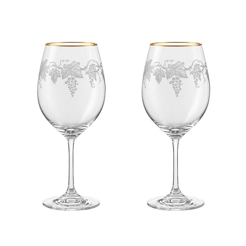 Engraved wine glasses vine gilded - set of 2