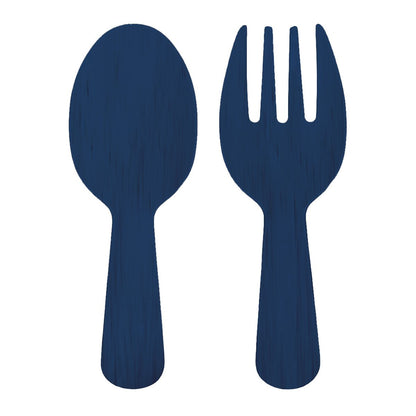 Blue melamine salad bowl and salad cutlery with rope edge